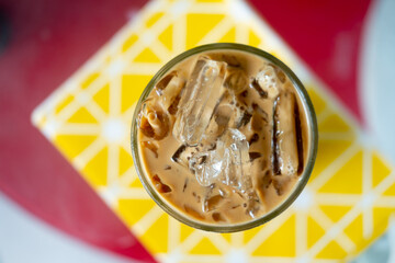 Top view of iced coffee