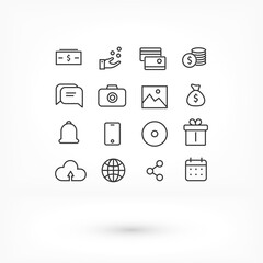 business icons set of vector money design hand phone planet camera gift