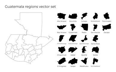Guatemala map with shapes of regions. Blank vector map of the country with regions. Borders of the country for your infographic. Vector illustration.