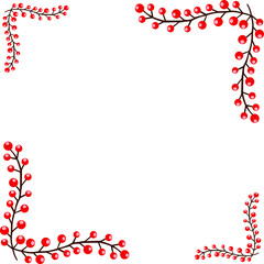 frame of branches with red berries. vector illustration