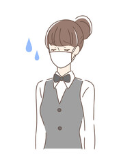 マスクを付けた苦しそうな女性