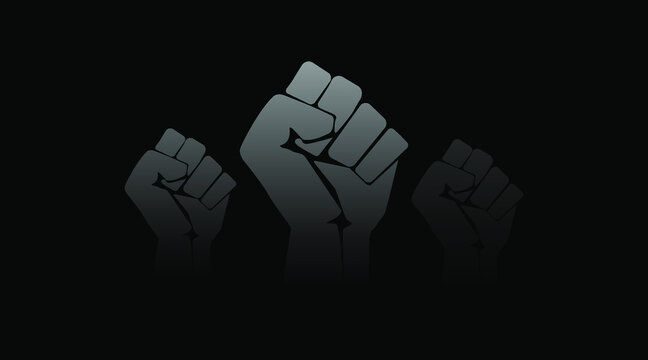 Black lives matter modern minimalist black power fist illustration, sign, cover, banner, design concept on a dark background. 