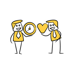 businessman swap, exchange money and heart yellow stick figure design