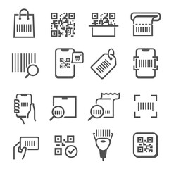 QR, matrix code scanning, reading thin line icons set isolated on white. Barcode identification, checking.