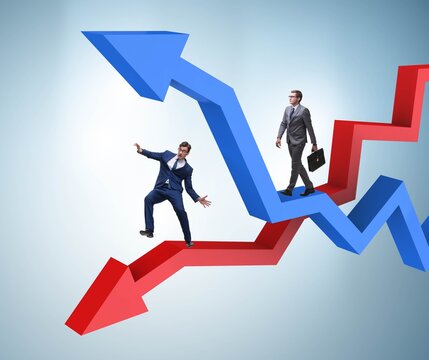 Opposite growth and decliine charts with businessman