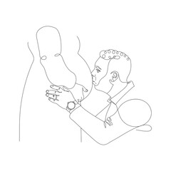 Happy Mother's and Father's Day. Continuous one line drawing of Happy pregnant woman with her husband, silhouette picture of family. Vector illustration.