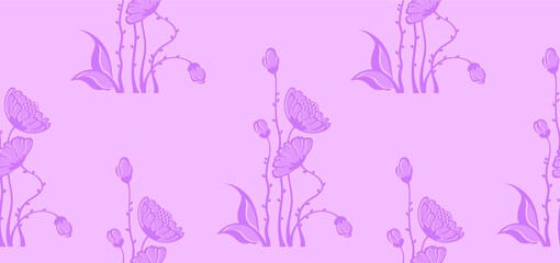 Obraz premium Daisy flower ornamental seamless texture, vector template