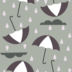 Abstract seamless pattern of umbrellas, in flat design style.