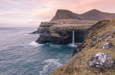 Fototapeta na wymiar Gasadalur during sunset - Faroe Islands