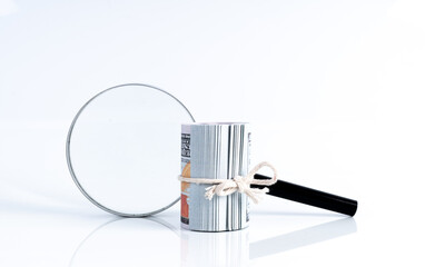 Magnifier glass and money with financial concept.