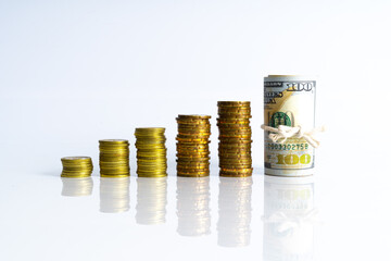 Coins stacking with financial concept.