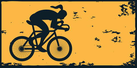 Fototapeta na wymiar Cyclist - abstract grunge yellow black background - Vector. Motivation for action. Sports banner
