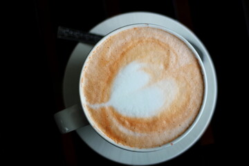 cup of latte coffee, coffee foam art
