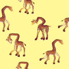 Savanna childish pattern with cute giraffe and hand drawn stars. Creative kids texture for fabric, wrapping, textile, wallpaper, apparel. Hand drawn illustration