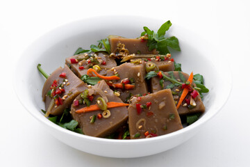 Seasoned Acorn Jelly Salad which is called Muk made of buckwheat