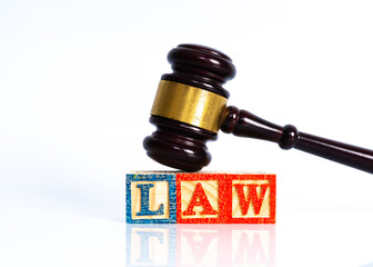 Gavel hammer tool with law concept.