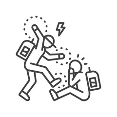 Bullying between kids black line icon. Problem of mockery and bullying at school. Sign for web page, mobile app, button, logo. Editable stroke.