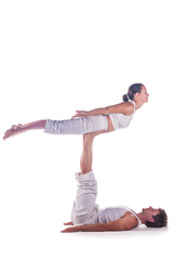 Naklejka premium Couple practicing acro yoga