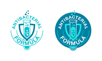 Antibacterial formula stamp for cosmetics, medical pharmacy products and household chemicals - vector isolated emblem
