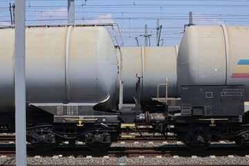 Fototapeta na wymiar European fuel tanks on railroad 