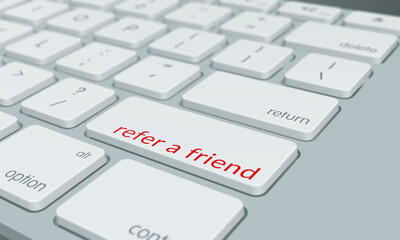 Close up of refer a friend keyboard button