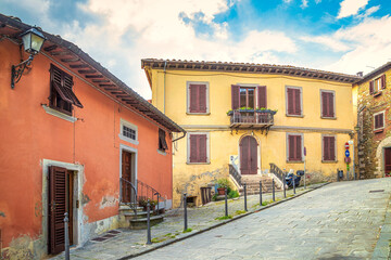 Street with historic houses in Montecatini Alto - medieval village above Montecatini Terme town in Tuscany, Italy, Europe.