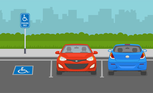 Disabled parking area. Front view. Flat vector illustration.