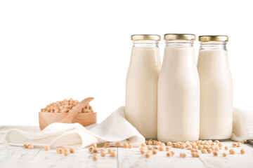Bottle of soy milk on white background.