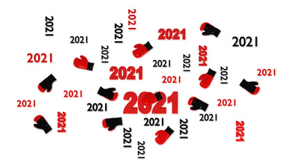 Top View of Several Boxing 2021 Designs with Some Gloves on White