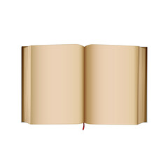 Open old book with empty blank pages. Vector retro style book, journal or diary. isolated graphic illustration.