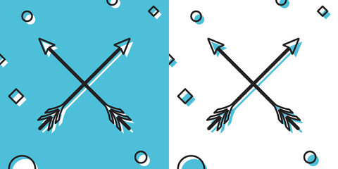 Black Crossed arrows icon isolated on blue and white background. Random dynamic shapes. Vector Illustration