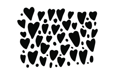 Hand drawn black and white hearts pattern.