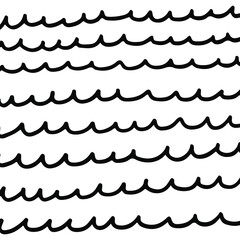 Hand-drawn black and white pattern of lines in the form of waves.