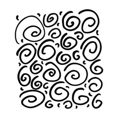 Hand-drawn black and white spiral pattern.