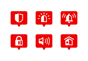 Security icons - set of safety and protection symbols - shield, alarm light, alarm bell, lock, signalling speaker and home - vector set