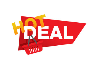 Hot deal sticker, button or icon in creative moder decoration and with shopping bag - isolated web promo element