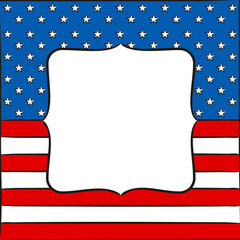 Frame with text box for text on USA Independence Day. Pattern for July 4th in the national colors of the United States of America. Vector illustration for the design of posters, cards and banners.