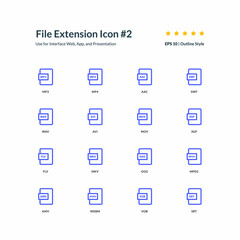 File extension icon set interface app part 2 vector graphic design illustration for interface mobile web presentation