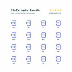 File extension icon set interface app part 4 vector graphic design illustration for interface mobile web presentation