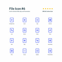 File icon set interface app part 6 vector graphic design illustration for interface mobile web presentation
