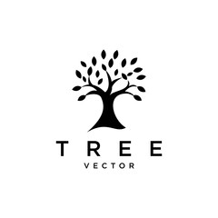 Growth and Organic Tree Logo Design with Black Trees, Leaves, and Branches, Representing Ecology, Environment, and Nature Concepts