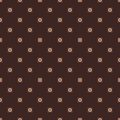 Vector minimalist background. Subtle geometric seamless pattern with small floral shapes, crosses. Simple abstract minimal texture in brown and peach color. Design for decor, cover, wallpaper, print