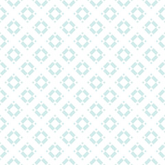 Subtle vector geometric seamless pattern with small rhombuses, diamonds, squares, floral shapes, tiles. Abstract texture in light blue color. Minimal ornament. Simple background. Repeat ornate design
