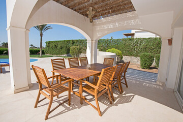 Swimming pool at a luxury tropical holiday villa resort