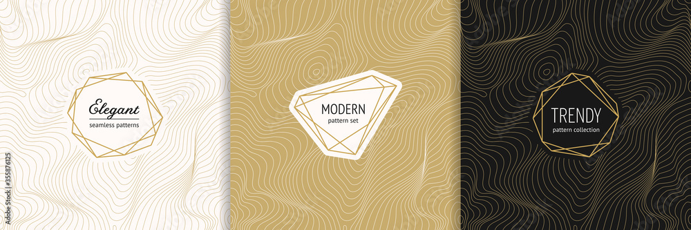 Wall mural vector golden seamless pattern collection with modern minimal labels. luxury minimalist linear gold 