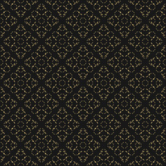 Golden vector minimalist seamless pattern. Subtle gold and black minimal geometric texture with small circles, floral silhouettes. Simple abstract background. Luxury repeat design for decor, wallpaper
