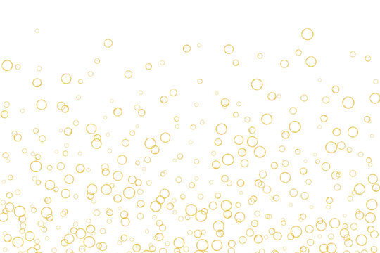 Golden air Bubbles, oxygen, champagne crystal clear isolated on white background modern design. Vector illustration of EPS 10.