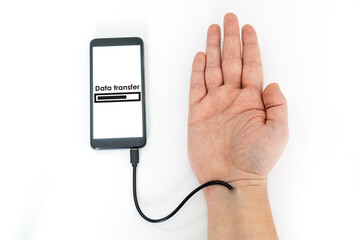 Robotic arm transfering data form a cellphone concept