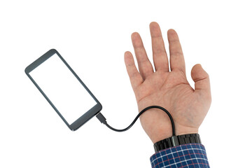 Robotic arm transfering data form a cellphone concept