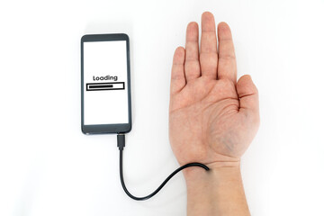 Robotic arm transfering data form a cellphone concept